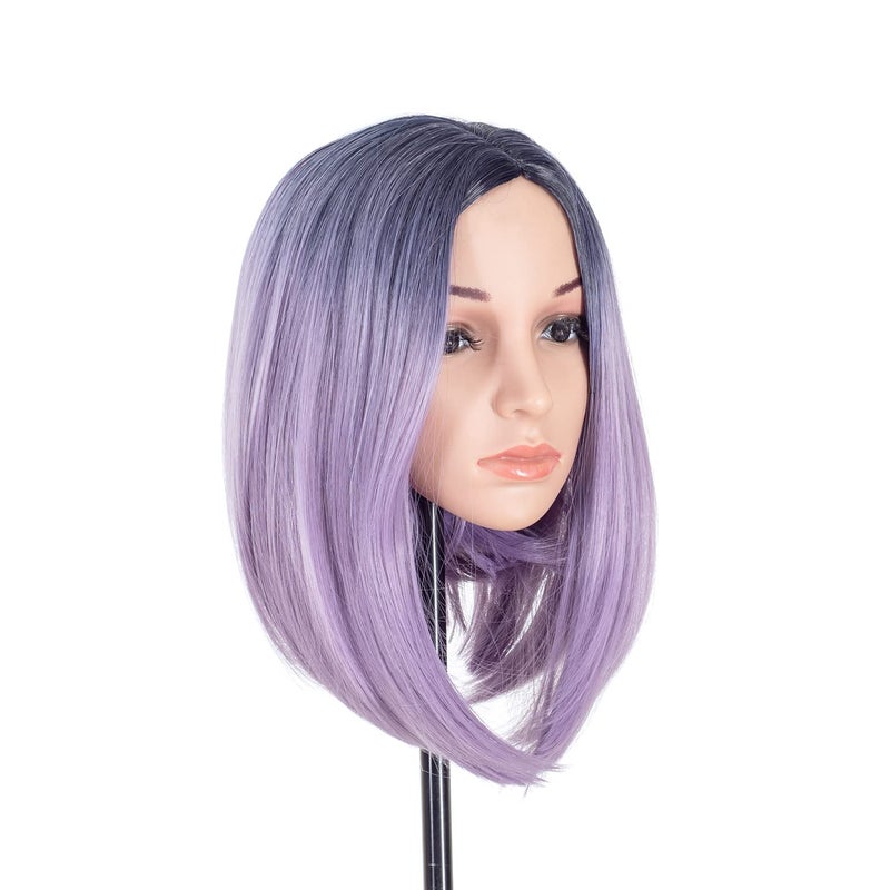 SWACC Ombre Colors Straight Short Hair Bob Wig Synthetic Colorful Cosplay Daily Party Flapper Wig for Women with Wig Cap (Lavender Purple) - Image 3